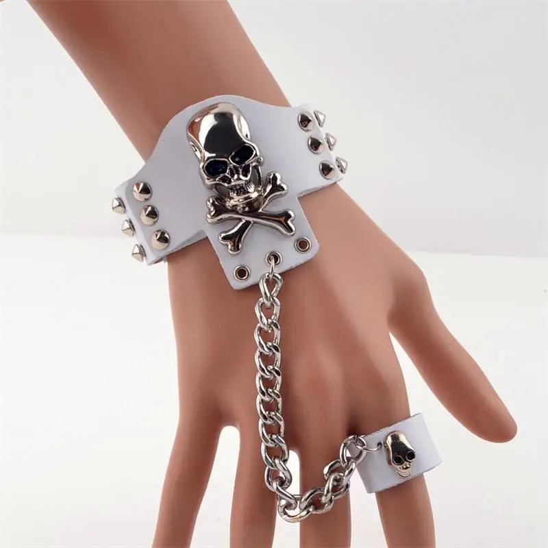 White Dilidala Ring Bracelet Gloves Personality Fashion Jewelry Non-Mainstream Studded Leather Wide Bracelet Gloves - Цвет: White