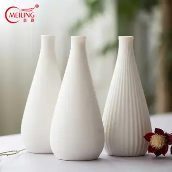 

MEILING White Stripes Vases For Flowers Matt Ceramic Vase Handmade Decorative Tall Vase Filler Modern Home Office Table Decor