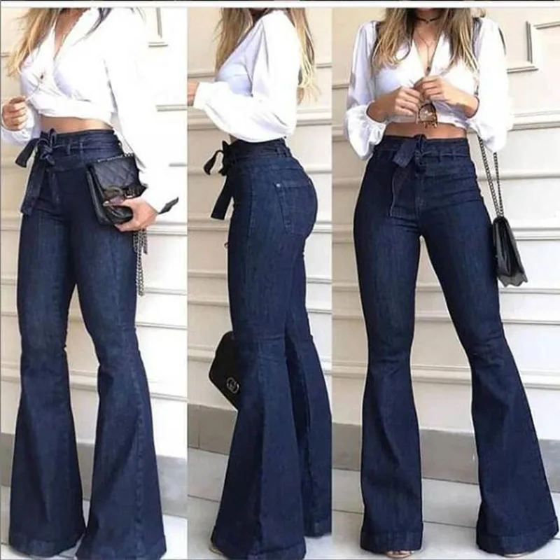 Женские джинсы с высокой талией, джинсовые расклешенные брюки, уличный стиль, синие обтягивающие сексуальные винтажные женские расклешенные брюки, расклешенные джинсы на осень
