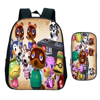

12 Inch Animal Crossing Backpack Child Kindergarten School Bag 2pcs/Set Children Cartoon Bookbag Kids Gift(Rucksack and Pen Bag)