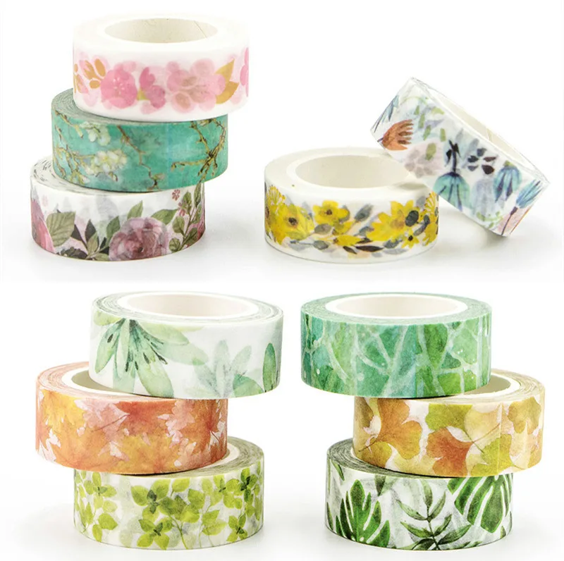 Washi-Cinta adhesiva japonesa Kawaii para álbum de recortes, Jardín de plantas de flores, 1,5 cm x 7m, 22 estilos