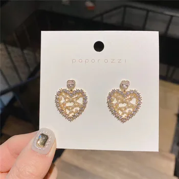

MWsonya Korean New Temperament Rhinestone Hollow Heart Love Stud Earrings for Women Party Elegant Boucle D'oreille Jewelry