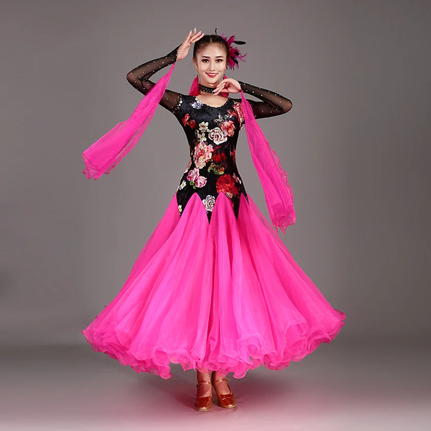 

More Colors Women Ballroom Dance Dress Long Sleeve Performance Stage Modern Jazz Waltz Tango Foxtrot Dresses For Dancing