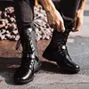 2022 Winter New Men's Plus Velvet Trend Korean Men's Leather Boots All-match Tooling Shoes Denim Mid-high Army Boots Men ► Photo 2/6