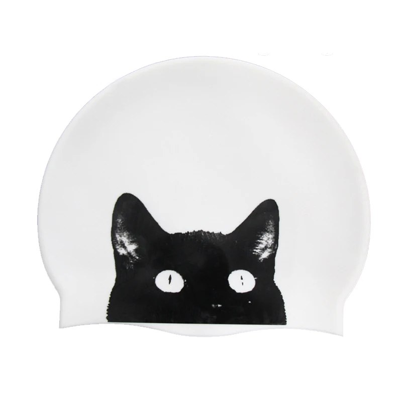 Cat 2 - Adults Мультфильм кошка собака плавать ming cap личности плавать шапочки для бассейна Водонепроницаемая силиконовая шапка защита волос и ушей для мужчин женщин мальчиков девочек белый - Цвет: Cat 2 - Adults