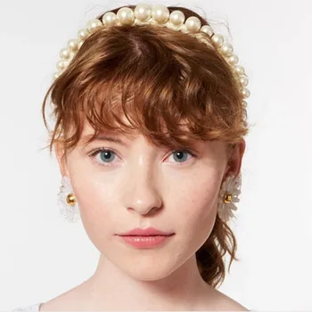 

Big Pearl Flower Crown Headbands For Women Diamond Hair Accessories Korea Headband for Girls Fairy Hairbands Head Wrap