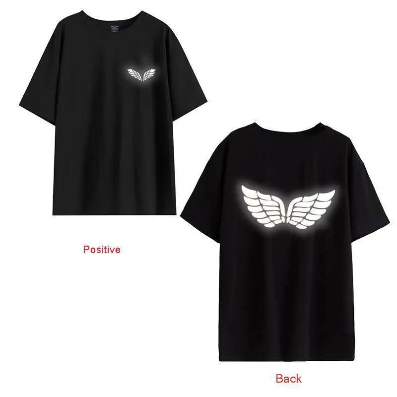 Легкая Светоотражающая футболка с крыльями ангела женские Забавные футболки из хлопка плюс размер летний топ черный красный camisas mujer одежда для пар