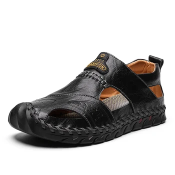 

2020 New Men Shoes Summer Beach Leather Man Sandals Casual Genuine Leather Flat Breathable Non Slip Male Footwear High Quality