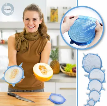 

Homies 6pcs Silicone Stretch Lids Food Wrap Bowl Pot Lid Cover Pan Universal Silicone Lid for Cookware Kitchen Accessories