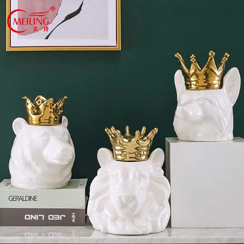 

Creative Fox Bear Lion Storage Jars With Gold Lids Home Decor Ornaments Ceramic Container Cosmetic Dispenser Big Box For Jewelry