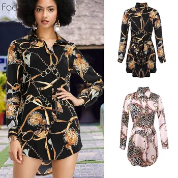

Fadzeco New African Clothes Femme Fashion Sexy African Print Shirt Mini Dress Stylish Bubble Satin Leopard Print African Clothes