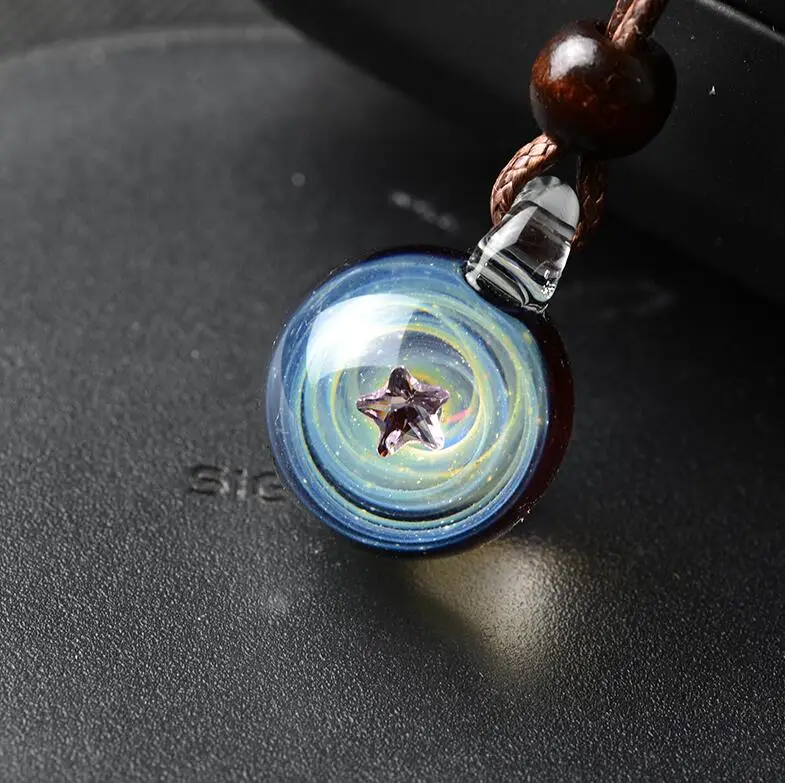 

BOEYCJR Universe Star&Heart Glass Bead Planets Pendant Necklace Galaxy Rope Chain Solar System Design Necklace for Women 2019