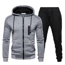 

Men's Sets Zipper Jackets Sweatpants Sport Suit Casual Men's Tracksuit Hooded Cotton Male Clothing