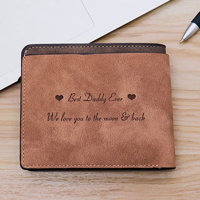 Personalized Brown Waterproof PU Leather Wallet with Custom Photo for Men - Image 2