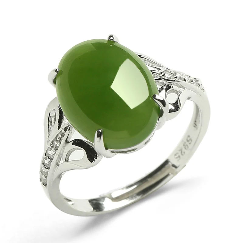 Натуральное подлинное и Hetian jade Jasper кольцо благородная атмосфера леди 925 Серебряное кольцо нефритовое кольцо масштабируемое