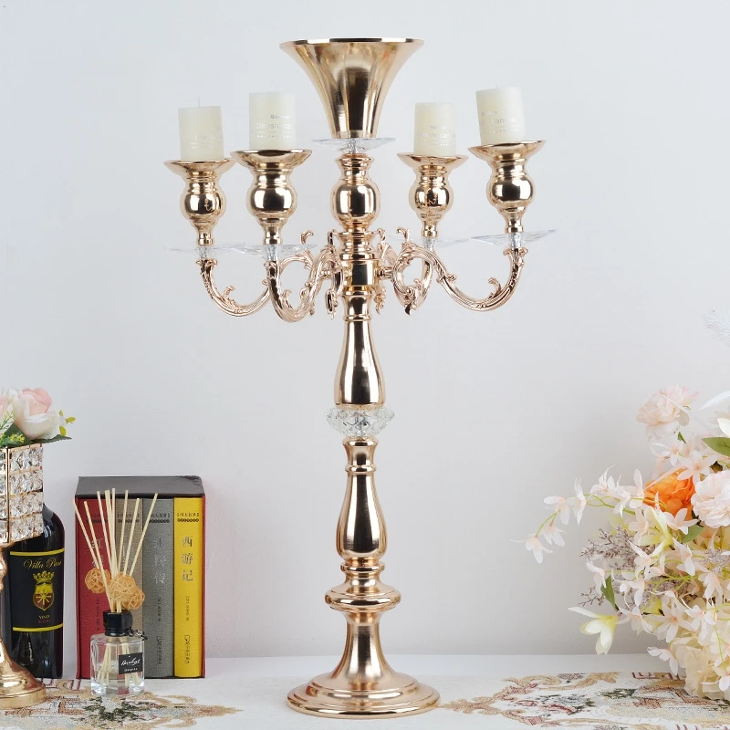 Золотой цветочный подсвечник 5 насадок стол Свадебный декор подсвечники для