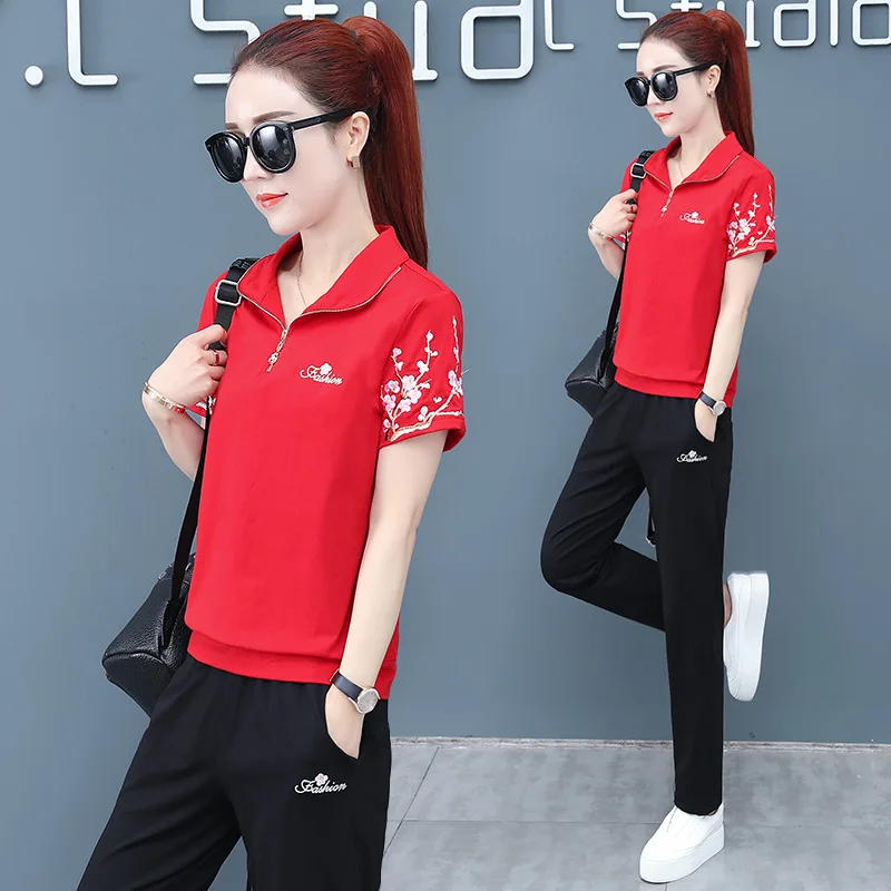 

Large Size WOMEN'S Suit Summer Middle-aged Plus-sized Spring And Autumn Casual Sports WOMEN'S Suit WOMEN'S Dress 2019 High Quali