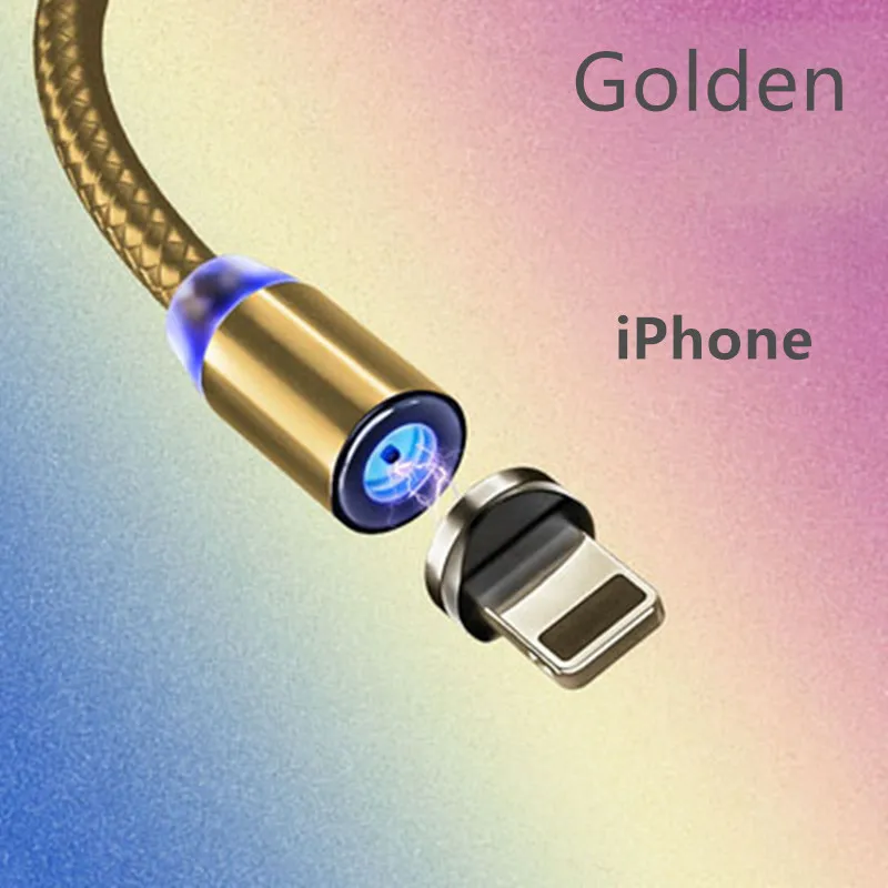 Магнитный кабель USB для быстрой зарядки кабель usb type C Магнитный кабель для зарядки данных Micro USB кабель для мобильного телефона USB шнур - Цвет: Golden iPhone