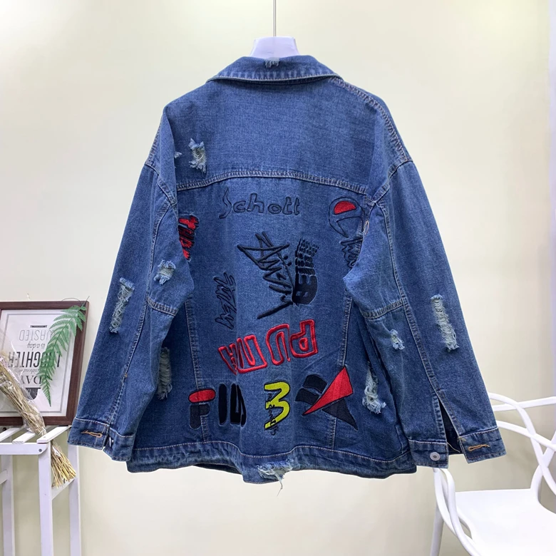 Harajuku джинсовые куртки пальто для женщин патч дизайн с длинным рукавом Бомбер куртка Повседневная Свободная Casaco Feminino Винтаж Jaqueta Feminina - Цвет: Navy blue
