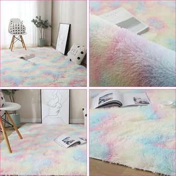 

Rainbow carpet gradient tie-dye plush rug living room coffee table pad carpet bedroom bedside bay window rug baby crawling mat