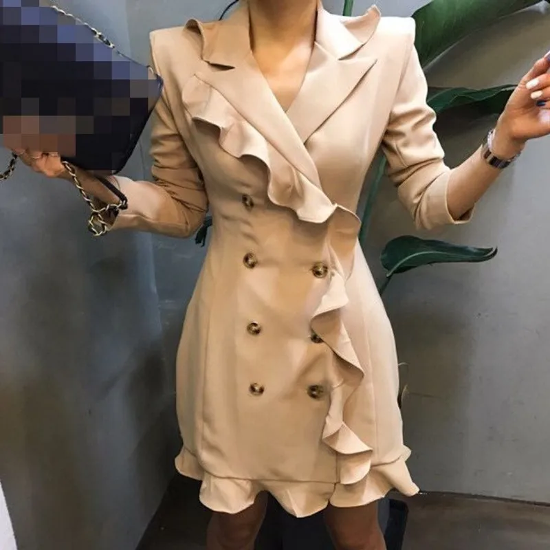 Новинка 2020 Осенний Женский блейзер с длинным рукавом модный однотонный оборками