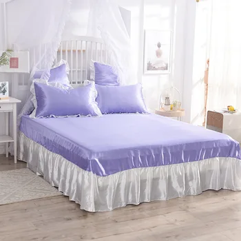 

New Ruffles Bedspread Imitation Silk Bed Cover 250*270cm Dust Bed Ruffle Cover Style 3pcs/set Sheet Princess Korean Pillowcase