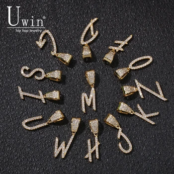 

Uwin Name Necklaces Brush Font Letters Pendant Cubic Zirconia Full Iced Out For Men HipHop Jewelry Gift