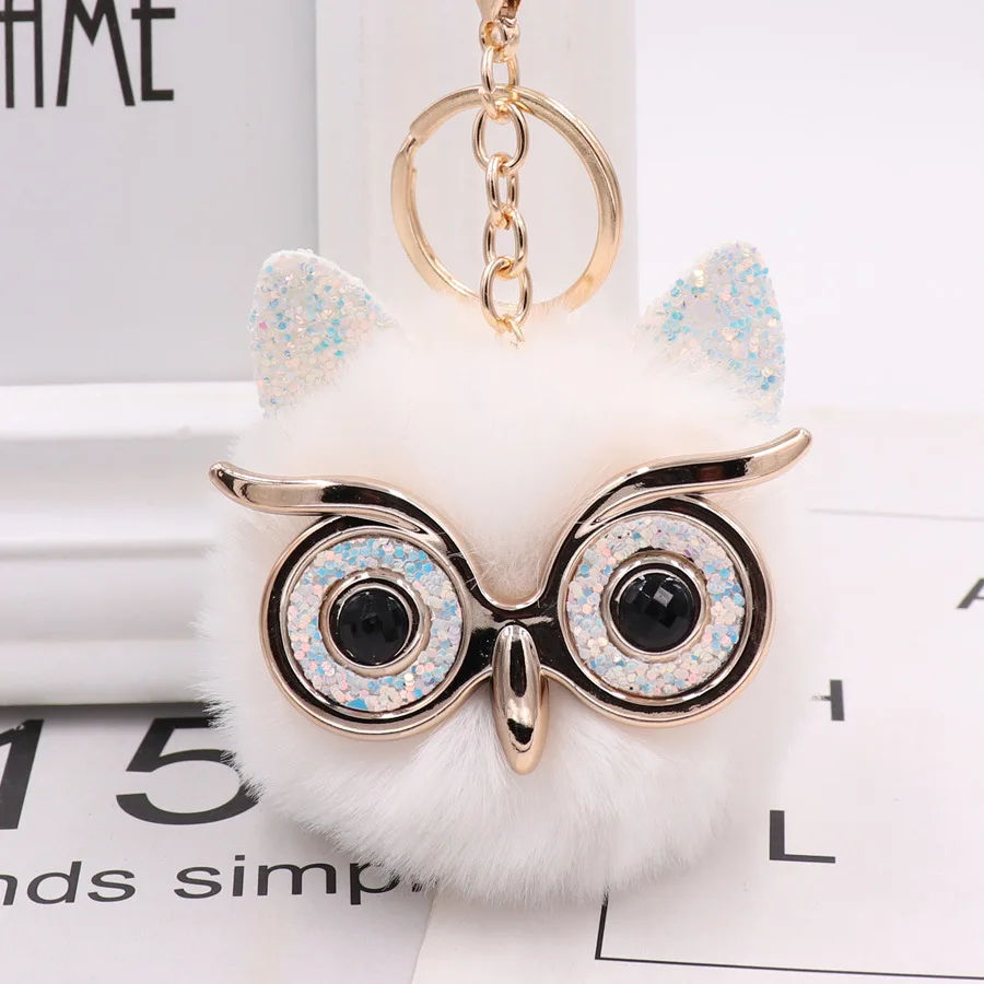 

Cute Owl Pompom Keychain Pom Pom Key Chain Fluffy Fur Ball Key Ring Plush Keyring Women Bag Charm Accessories