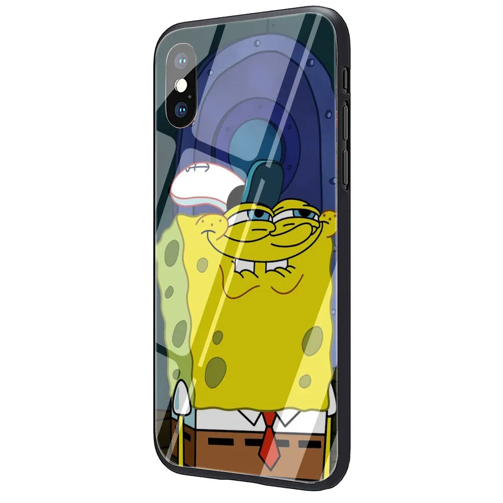SpongeBob закаленное стекло ТПУ Черный чехол для iPhone 11 Pro X или 10 8 7 6 6S Plus Xr Xs Max - Цвет: G4