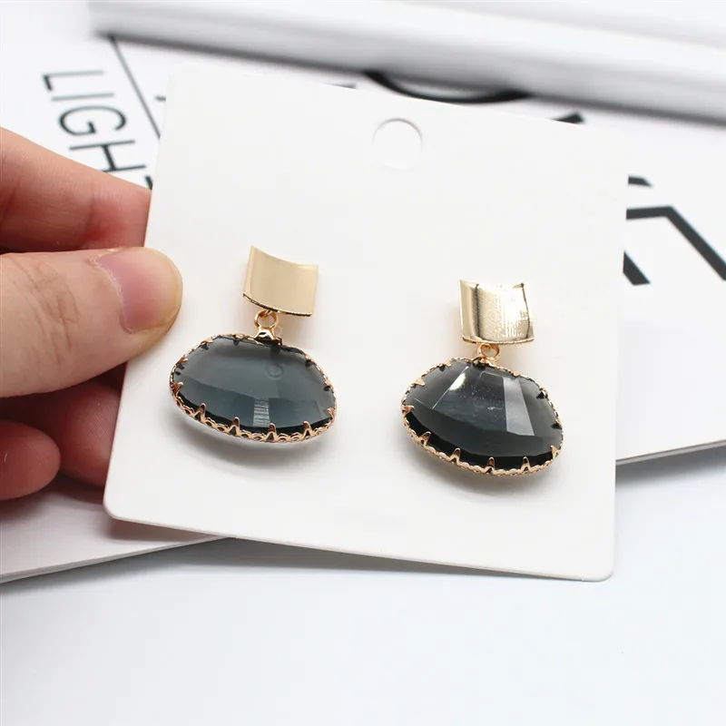 Корейский дизайн модные ювелирные изделия геометрический кулон женские Bijoux нерегулярные прозрачные хрустальные серьги для женщин подарок - Окраска металла: Чистый золотой цвет