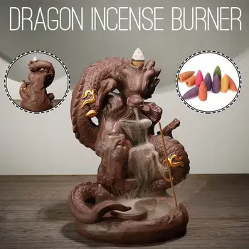 

Incense Burner Backflow Dragon Ceramic Smoke Waterfall Home Decoration Crystal Ball Porcelain Holder 10 Cones