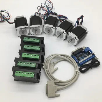 

5PCS Nema23 Stepper Motor 8mm Shaft &Driver With mach3 Breakout Board kit 57*100mm 4.2A 2.5Nm 360Oz-in 5 Axis 2ph 4 Wires