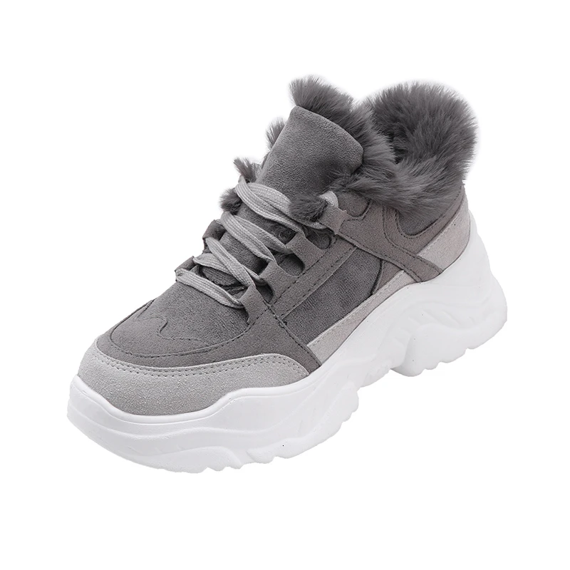 Gray Теплые женские кроссовки на платформе; коллекция года; модные зимние плюшевые повседневные ботинки на толстой подошве; женская обувь синего цвета - Цвет: Gray