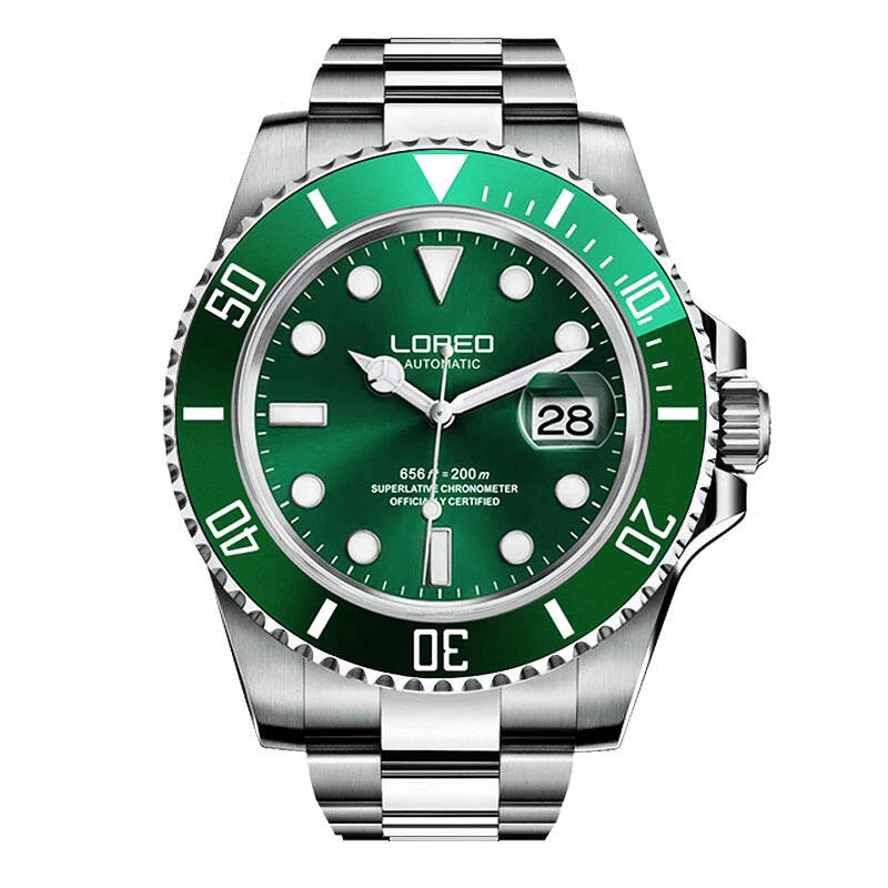 LOREO 9201 Германия yacht oyster perpetual master diver 200M Автоматическая самопродуваемая Сапфировая шина светящаяся нержавеющая сталь - Цвет: Green dial