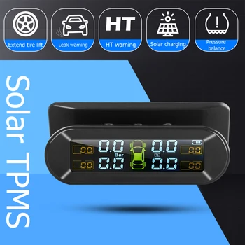 

VODOOL Smart Car TPMS Solar+USB Charging Auto Tire Pressure Monitoring LCD Display Tyre Temperature Alarm System with 4 Sensors
