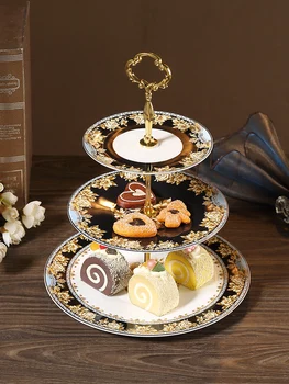 

European Bone China fruit plate creative modern living room snack dry fruit plate afternoon tea three layer dessert cake plate