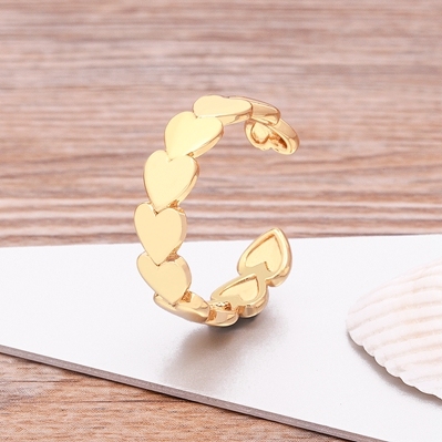 Zircon Paved Smiley Heart Rings For Woman Newest Gold Color Open Adjustable Cocktail Party Wedding Ring Jewelry Gift