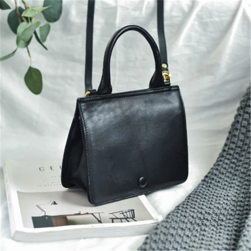 

Casual handmade art simple small square bag genuine leather personalized design shoulder bag head layer cowhide female bag
