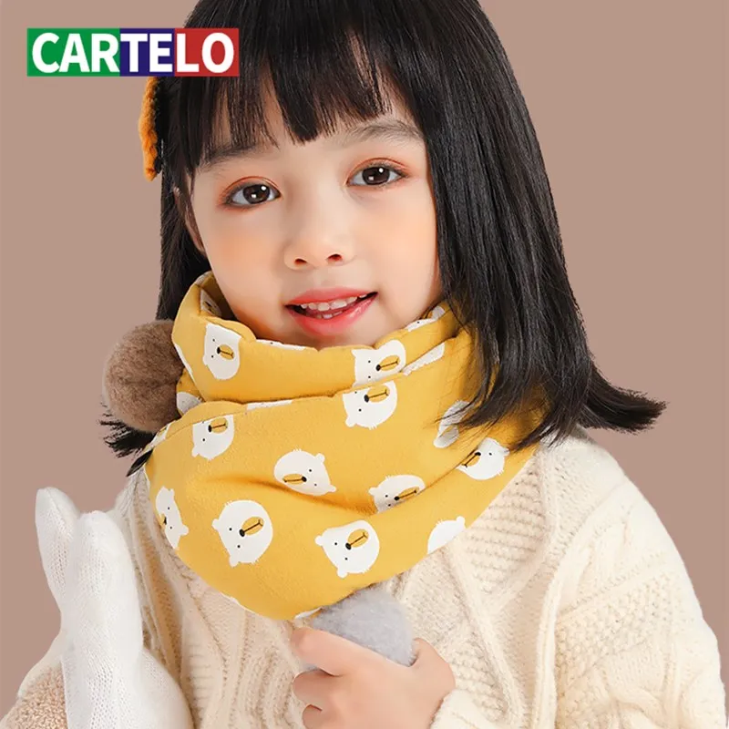 

CARTELO new children's plush scarf for autumn and winter, windproof and warm bib collar, cartoon cute fur ball baby scarf
