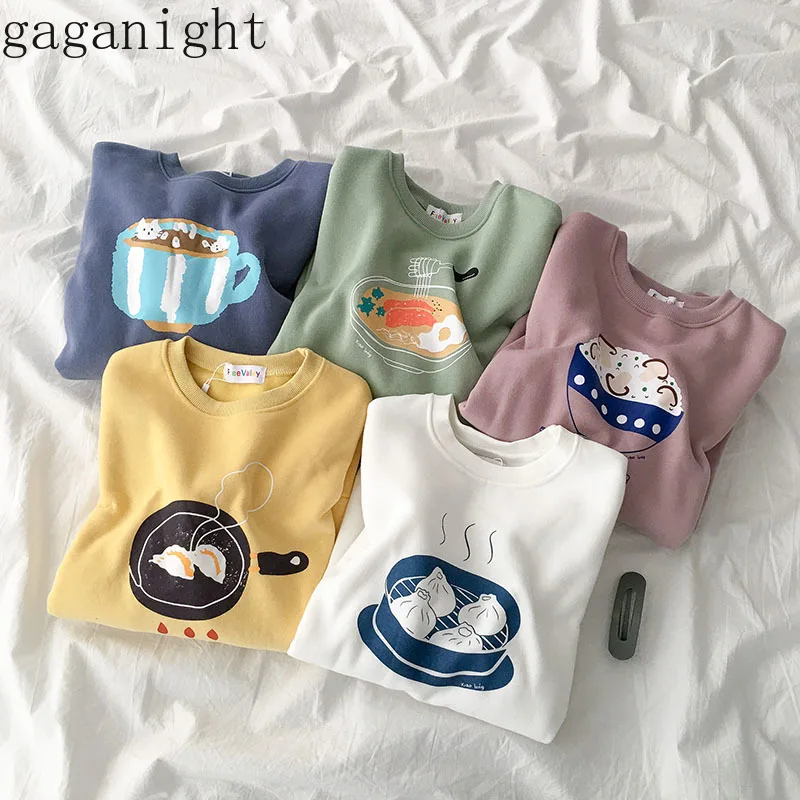 Gaganight толстовки из флиса с принтом еды для женщин с длинным рукавом и круглым вырезом повседневные свободные свитера для девочек весенне-осенняя модная Толстовка для студентов
