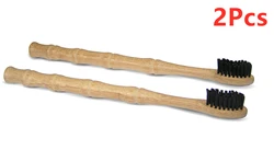 Eco - Friendly Bamboo Toothbrush with Charcoal Infused Bristles and Wooden Handle (2pcs)