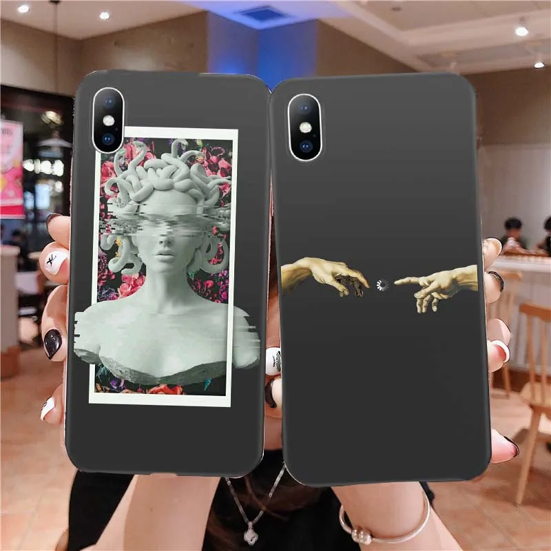 

ottwn Art Sculpture Patterned Phone Cover For iPhone 11 X XR XS Max Soft TPU Back Case For iPhone 6 6S 7 8 7Plus Sculpture Cover