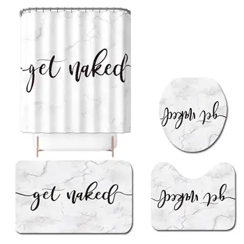 

4Pc/Set Print White Shower Curtain Funny Bathroom Set Non-Slip Rug Lid Toilet Cover Bath Mat Pad Shower Curtain For Home Decor