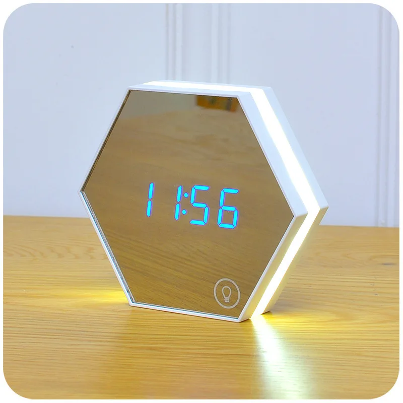Originality Mirror Like Digital Led Makeup Mirror Alarm Clock More Function Charge Bedroom Decoration Electronics Alarm Clock
