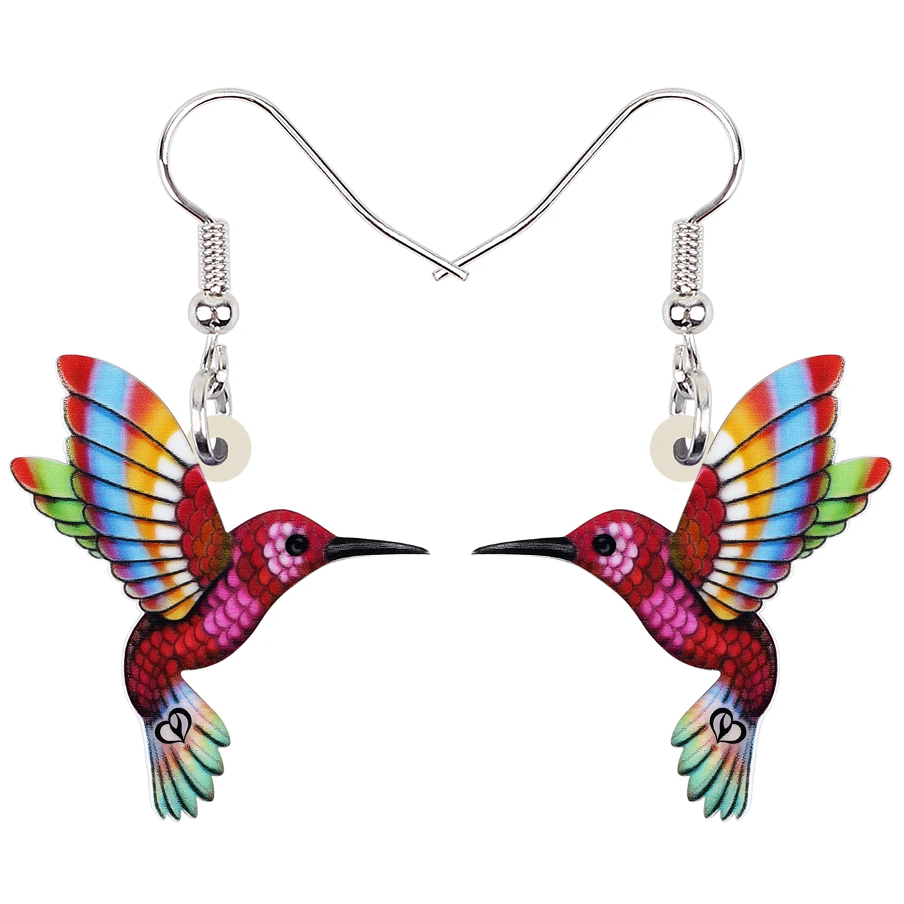 Acrylic Drop Earrings Women Floral Rainbow Color Hummingbird Birds