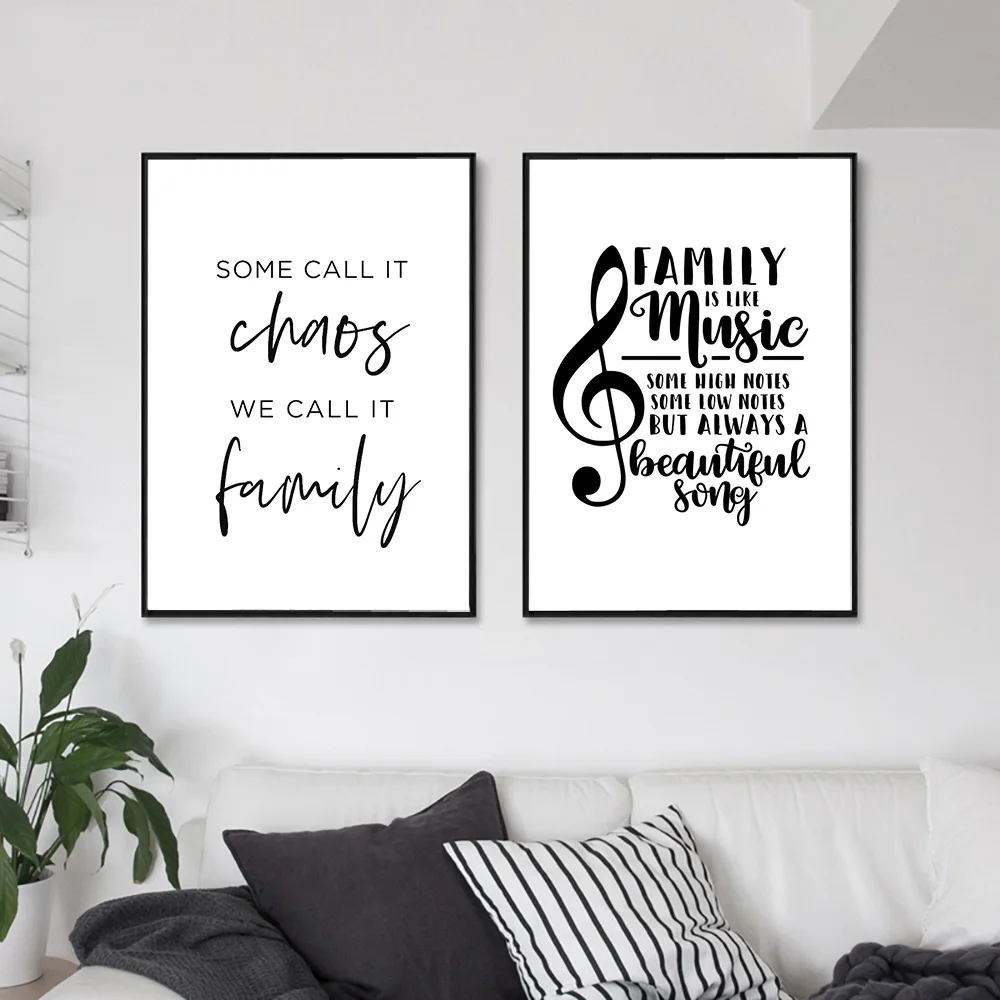 Simple Style Family Quote Poster Black and White Canvas Painting Music Note Pictures for Living Room Nordic Decoration Home Art