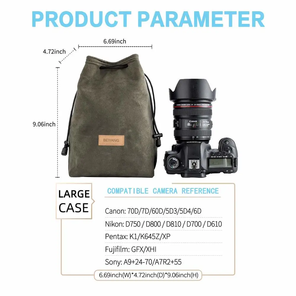Портативная Сумка для DSLR камеры Canon универсальная сумка на шнурке ручная Водонепроницаемая Холщовая Сумка для объектива для Nikon sony Pentax чехол для камеры - Цвет: Green-large