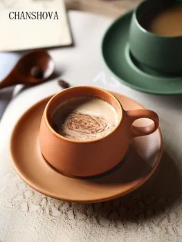 

CHANSHOVA Modern minimalist style 120ml Solid color ceramic tea cup set Small coffee cup and saucer set Milk mug G043