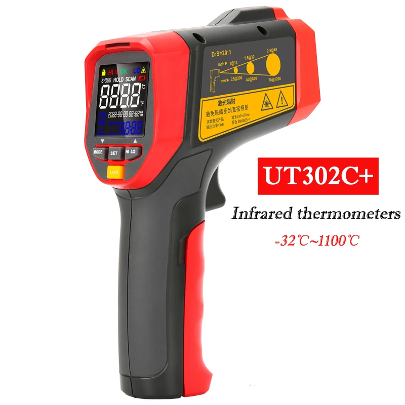 UNI-T UT302A+/302C+/302D+/303A+/303C+/303D+ Инфракрасные термометры; промышленный цветной экран электронный термометр - Цвет: UT302C(PLUS)