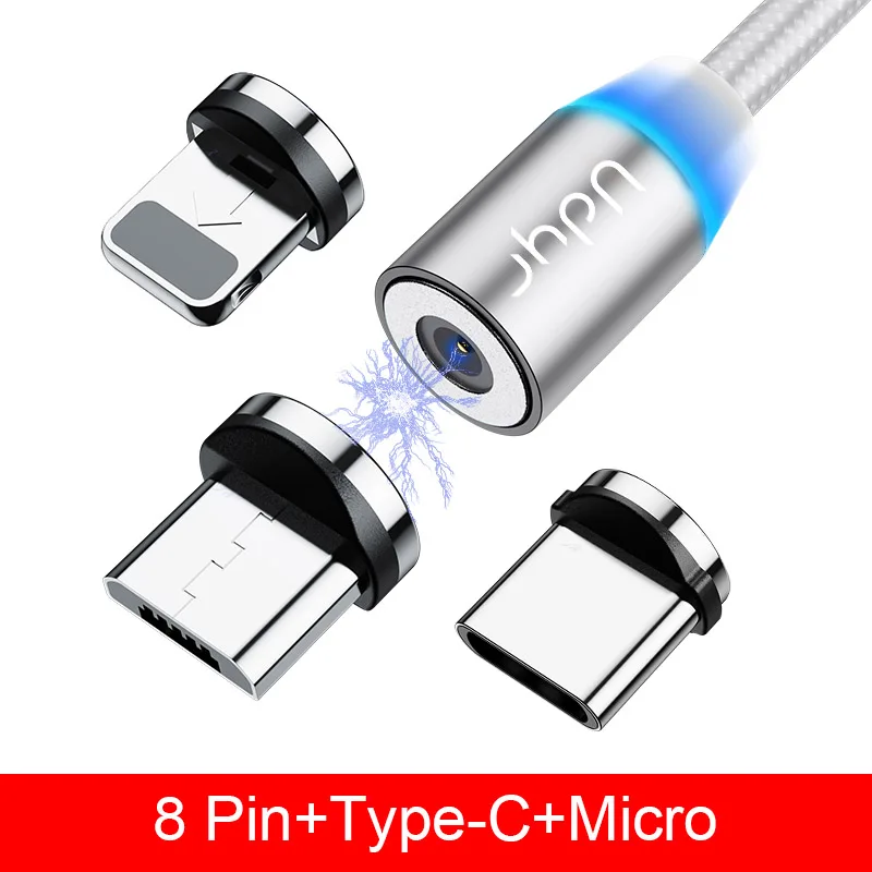 3 in 1 Silver Cable Udyr 3M Магнитный кабель Micro Тип usb C кабель для передачи данных для iPhone XS samsung быстрая Беспроводная зарядка Магнитная Зарядное устройство USB кабели для мобильных телефонов шнур - Цвет: 3 in 1 Silver Cable